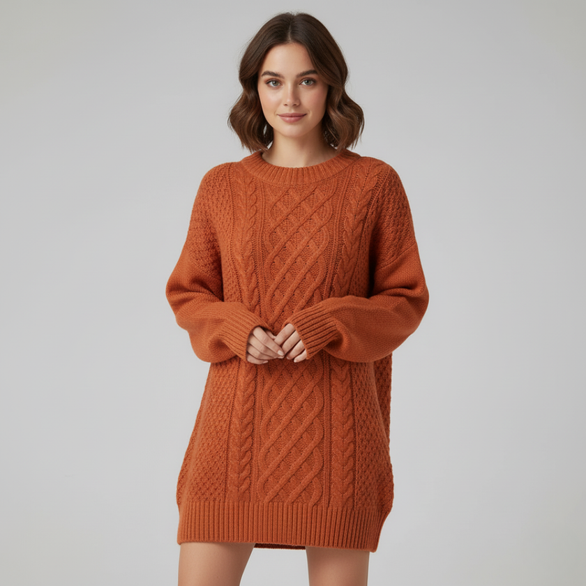 Mia – Women's Sweater Oversized Cozy Crew Neck Dress | Pullover