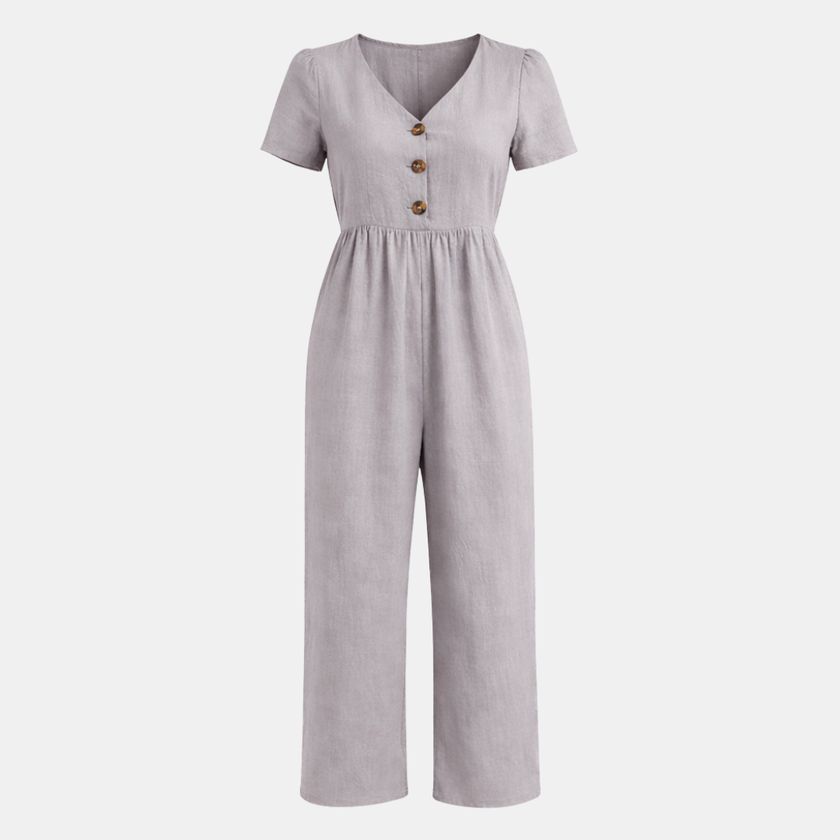 FJØRNA women’s linen blend suit set with a wide-leg pants and matching blazer, stylish and lightweight for chic casual wear.