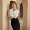 Women's Satin Blouse Draped Neck Elegant Office Formal