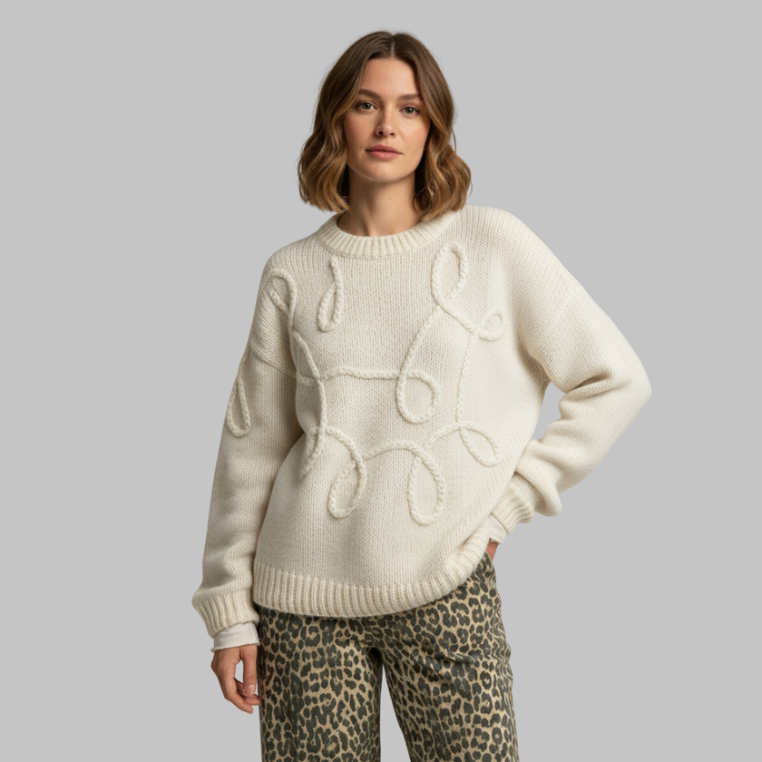 Women's Braided Trim Crewneck Sweater