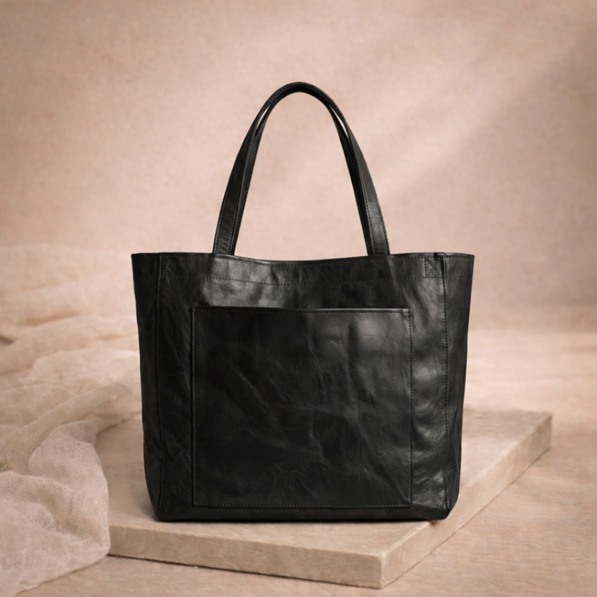FJØRNA women's leather tote bag with anti-theft design, spacious travel bag featuring sleek leather exterior and secure compartments.