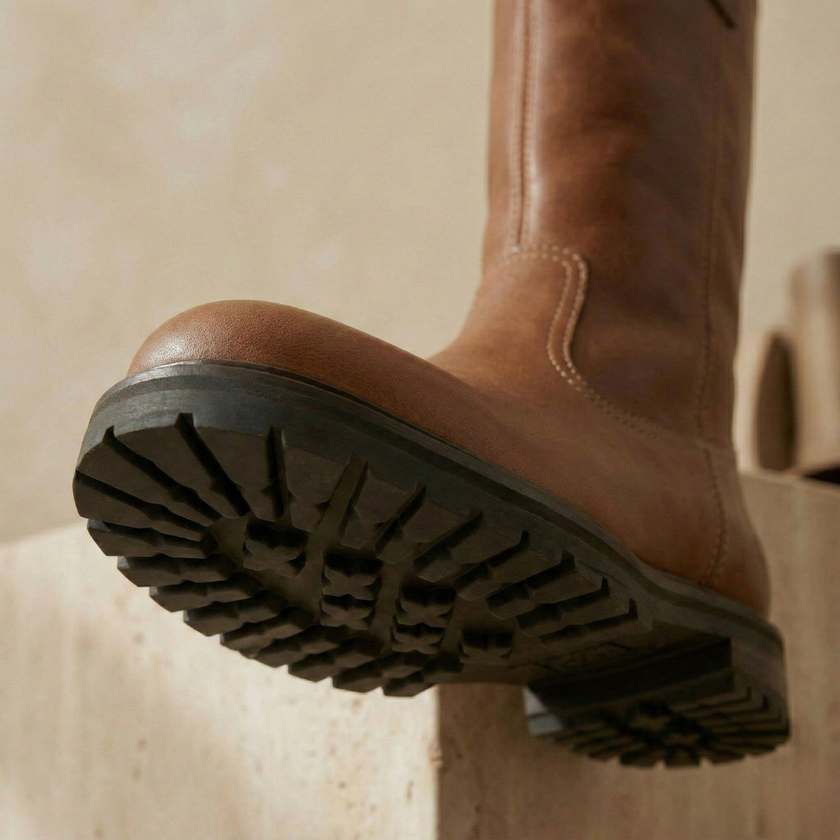FJØRNA women's leather boots featuring ankle-high design, stylish stitching, and classic black finish on smooth leather surface.