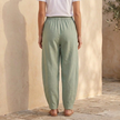 Women’s cotton linen wide-leg trousers by FJØRNA, relaxed fit pants with flowy, breathable fabric and a stylish silhouette.