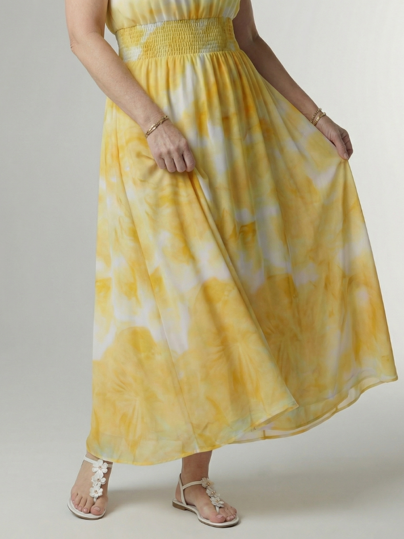 FJØRNA women's summer midi dress with halter neck, sleeveless, flowy fabric, perfect for warm weather and casual occasions.