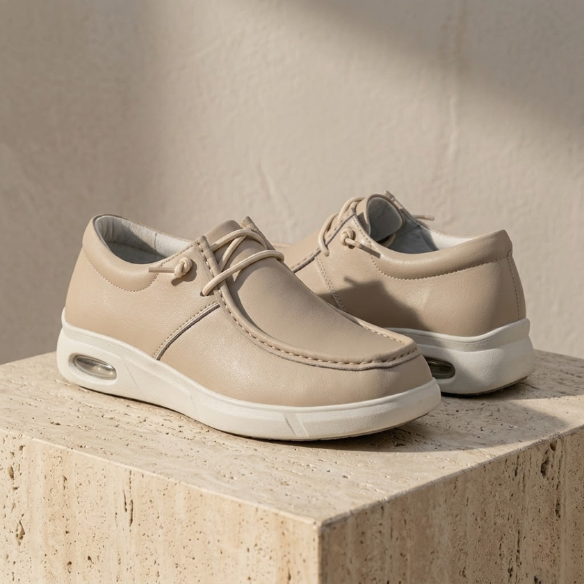 Red FJØRNA men's orthopedic leather walking shoes with supportive design and comfortable fit.