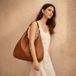 FJØRNA large women's leather bag with sturdy handles and spacious interior, stylish and versatile for everyday use