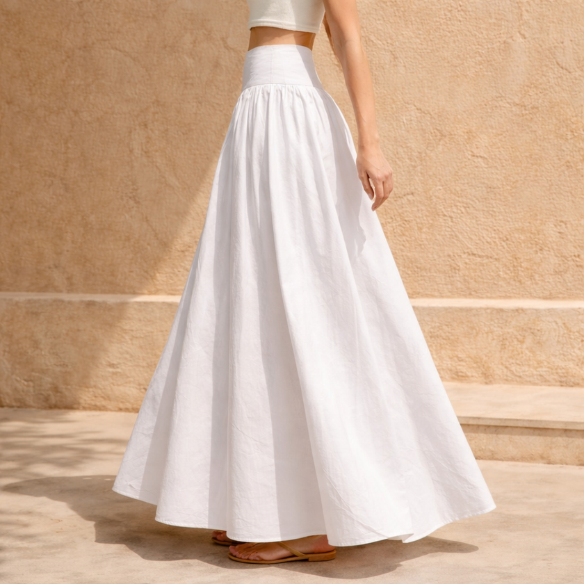 FJØRNA women's high waist maxi skirt with relaxed fit, flowing fabric and stylish design for casual or dressy occasions.