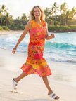 FJØRNA women's summer midi dress, sleeveless wrap style, flowy and lightweight for warm weather.