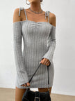 FJØRNA white shoulder tie-strap mini dress, chic and cozy, featuring a fitted bodice and stylish mini length.