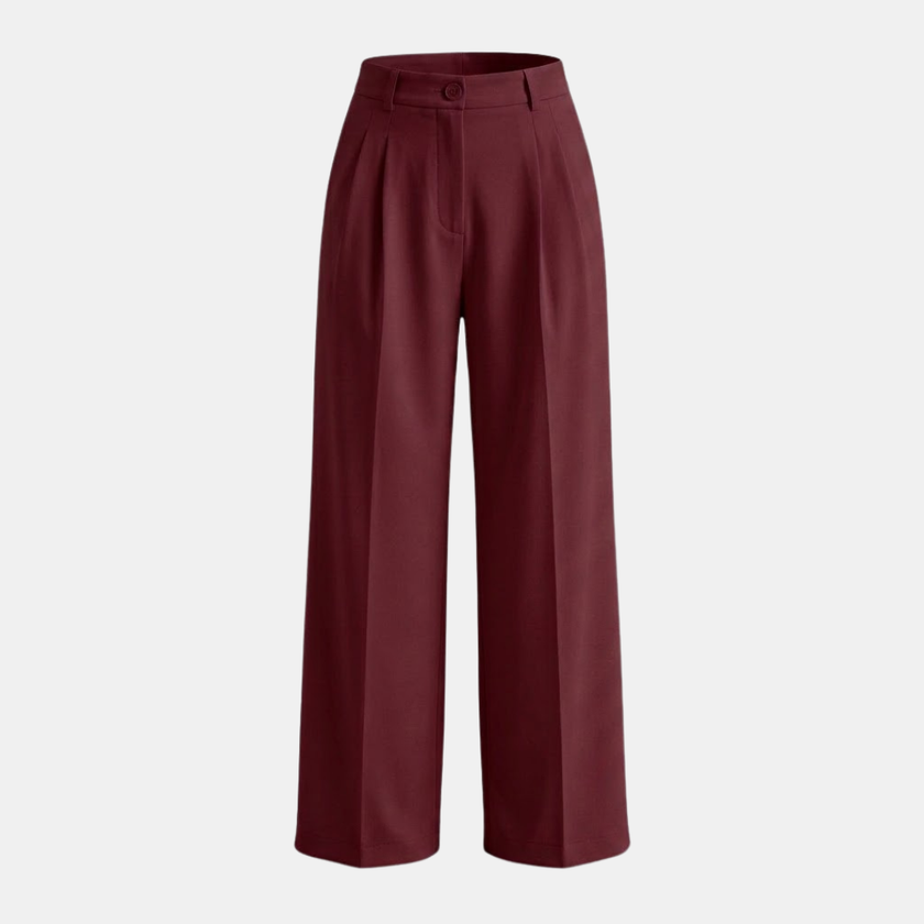FJØRNA women's high waist wide leg trousers, tailored pants with a relaxed fit, in a neutral color.