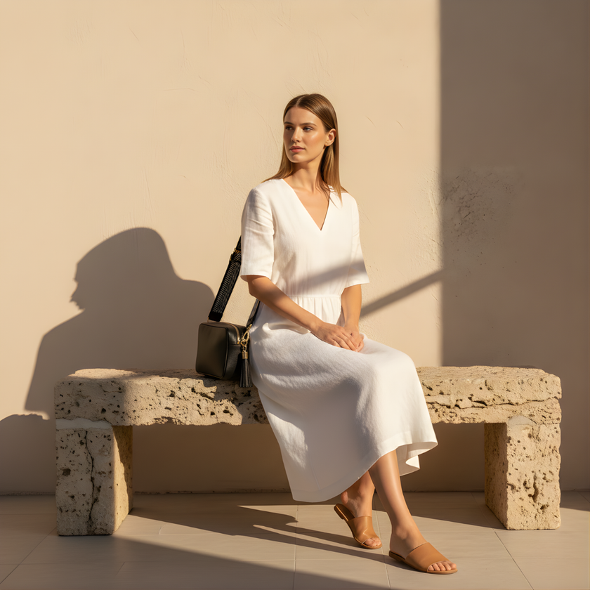 FJØRNA leather chevron strap genuine crossbody bag for women with stylish design and adjustable strap, made of high-quality leather.
