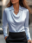 Elegant White Satin Blouse with Draped Neckline