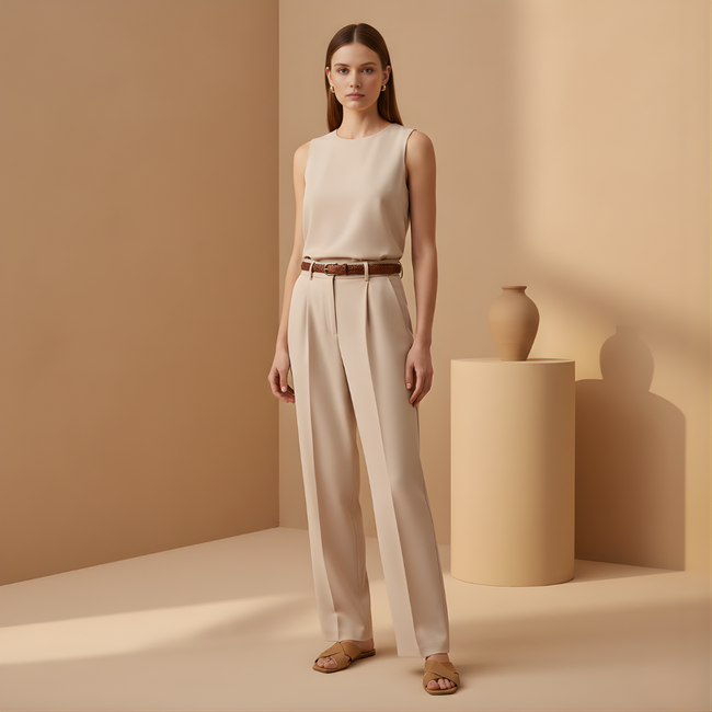 FJØRNA women's slim fit high waist trousers, stylish pants with tailored fit and clean design, shown in black.