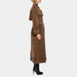 Belted Long Coat Suede Brown