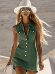 Green Denim Sleeveless Mini Dress For Women