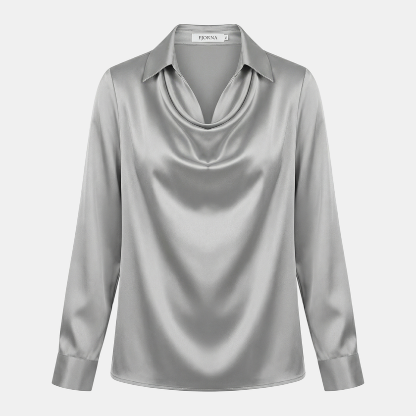 Women's Satin Blouse Draped Neck Elegant Office Formal