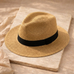 FJØRNA Carolous men's handcrafted classic Panama hat with wide brim and natural straw weave, stylish and elegant accessory.