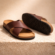 FJØRNA men's red cushioned sandals with open toe design, comfortable footwear for casual wear, shown on a plain background.