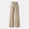 FJØRNA women's linen blend wide-leg trousers with elastic waist, relaxed fit, and casual style, shown on a model.