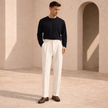 Men's wide leg pleated trousers by FJØRNA, relaxed fit pants with a stylish, flowing design for a comfortable, modern look.