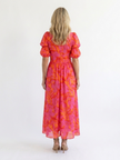 FJØRNA women's floral summer midi dress with puff sleeves, lightweight and breezy for warm weather.