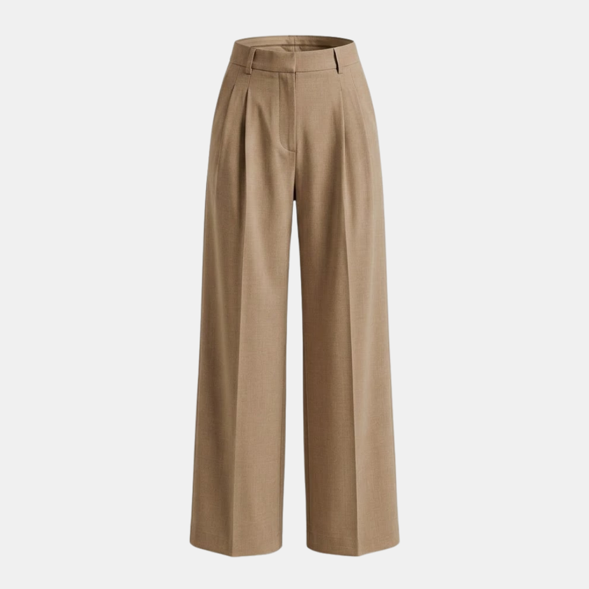 FJØRNA women's high waist wide leg pleated trousers, stylish and comfortable pants with a relaxed fit.