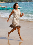 Flowy, lightweight summer midi dress for women by FJØRNA, breathable fabric, perfect for warm weather and casual occasions.