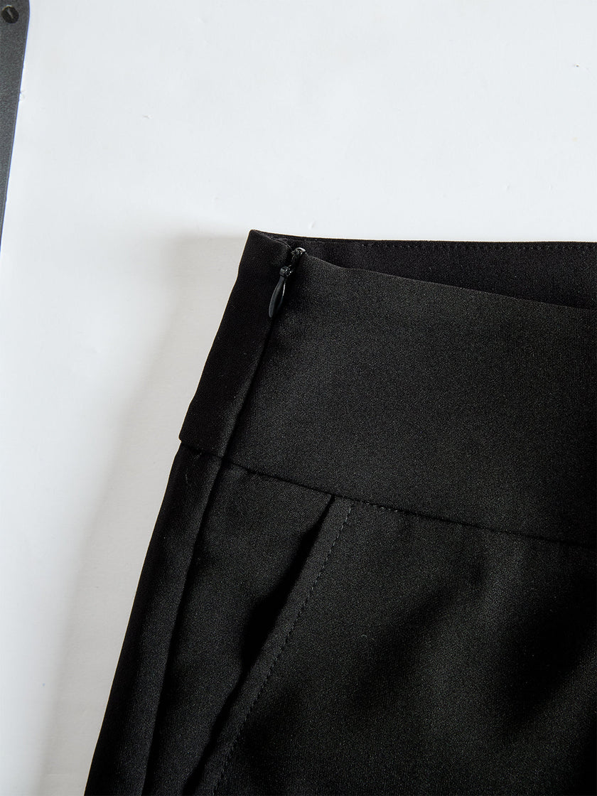 FJØRNA black chiffon top and wide-leg trousers three-piece set, stylish pants set with flowing fabric and modern design.