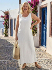 Flowy sleeveless cotton summer midi dress for women by FJØRNA, lightweight and perfect for warm weather.