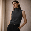 FJØRNA men's knit turtleneck top, featuring a cozy, fitted design in soft fabric with a high collar and long sleeves.