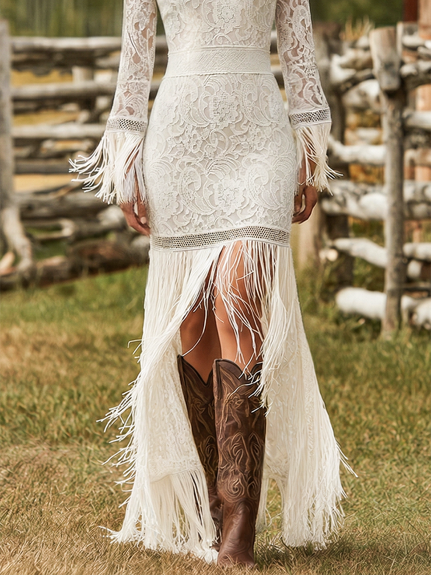 White Lace V-Neck Maxi Dress | Evening Dress
