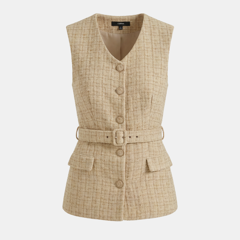 FJØRNA men's tweed top, stylish and textured, featuring a classic fit with a rounded neckline and long sleeves.
