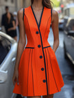 FJØRNA vibrant orange button-front A-line dress with a fitted bodice and flared skirt, perfect for casual or summer wear.