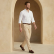 FJØRNA men's linen straight-leg pleated trousers, stylish and lightweight pants with a relaxed fit and classic design.