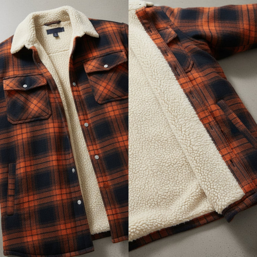 Men’s Checked Jacket - Button-Up - Warm Casual Outerwear