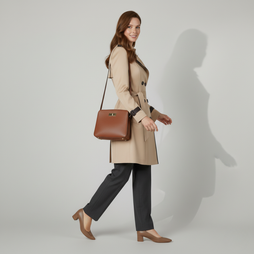 Women's Double-Breasted Trench Coat with Belt and Cuff Straps – Classic Stylish Outerwear for Transitional Seasons