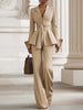 FJØRNA khaki belted waist two-piece trouser set, stylish pants set with matching top, ideal for casual or office wear