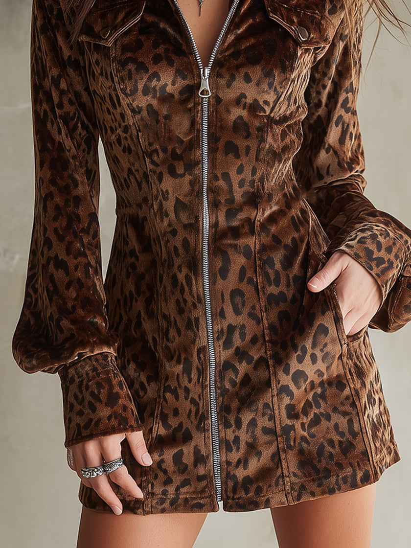 Velvet Leopard Print Mini Dress | Evening Dress