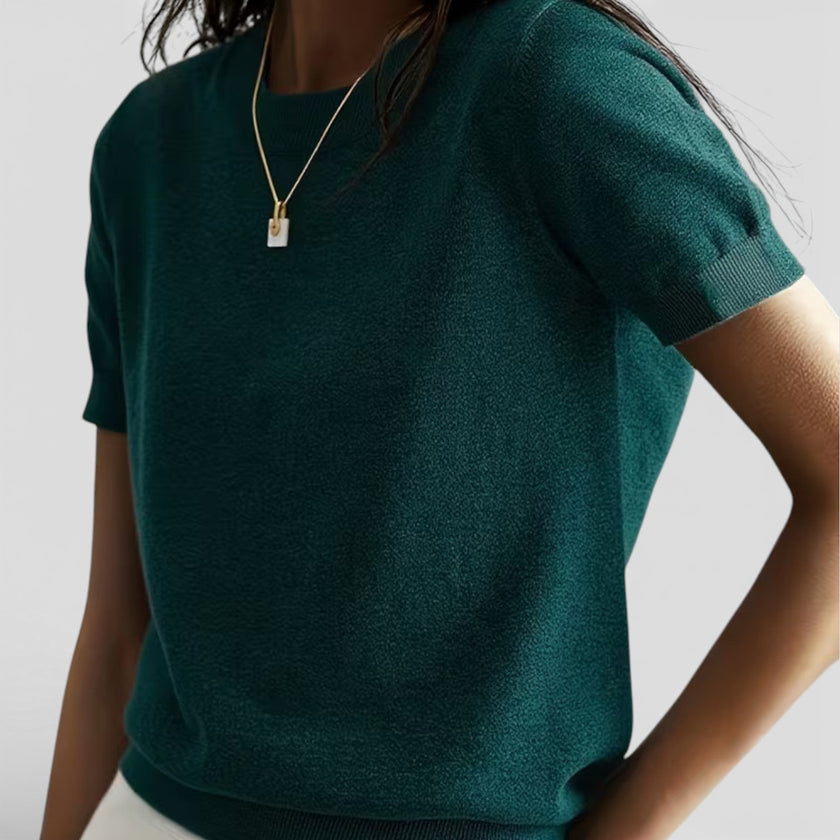 Women's FJØRNA knit top in wool blend, comfortable classic fit, long-sleeve shirt with a cozy, stylish appearance.