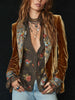 FJØRNA women's brown floral print velvet patchwork blazer with tailored fit and stylish floral design.