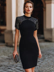 FJØRNA structured embellished shoulder evening dress for women, stylish black dress with intricate detailing and elegant fit.