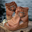 FJØRNA Elana stylish orthopedic boho wedge sandals with leather straps and chunky heels, perfect for casual summer wear.