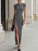 Grey Ruched Maxi Dress For Women