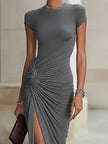 Grey Ruched Maxi Dress For Women