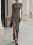 Grey Ruched Maxi Dress For Women