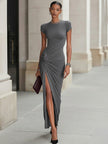 Grey Ruched Maxi Dress For Women