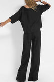 FJØRNA relaxed linen-texture two-piece set with wide-leg trousers, casual stylish ensemble for warm weather