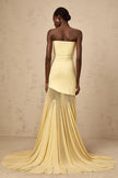 FJØRNA Josiane yellow off-shoulder sheer tulle maxi dress, flowing dress with off-shoulder design and delicate fabric.