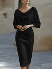 White FJØRNA dress with bat sleeves, waist-cinching design, elegant and fashionable, perfect for stylish occasions.