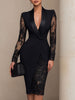 FJØRNA black blazer-style lace midi dress for women, elegant midi dress with lace detailing and tailored silhouette